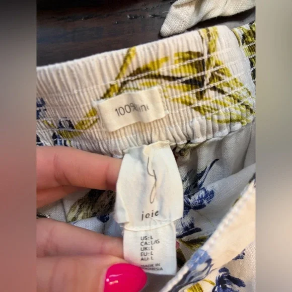 Joie 100% linen resortwear vacation Floral Blouse pant set wide leg cropped - Picture 3 of 10